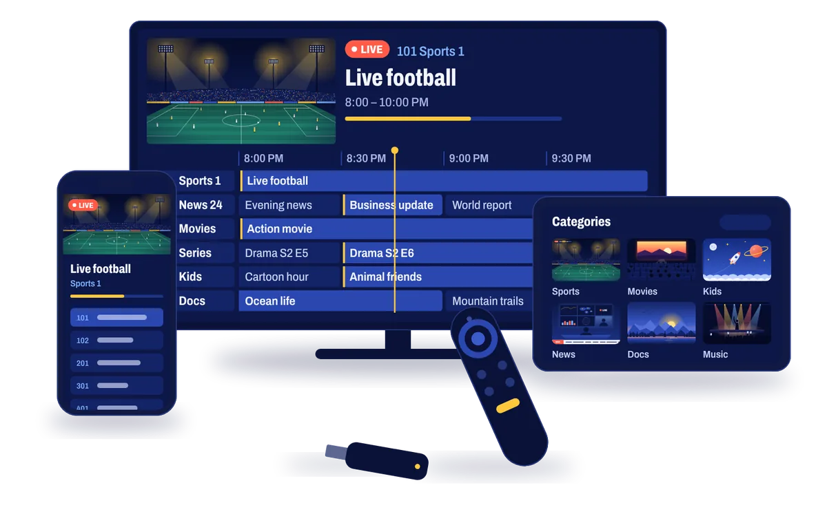 Apollo Group TV on a smart TV, tablet, phone and streaming stick