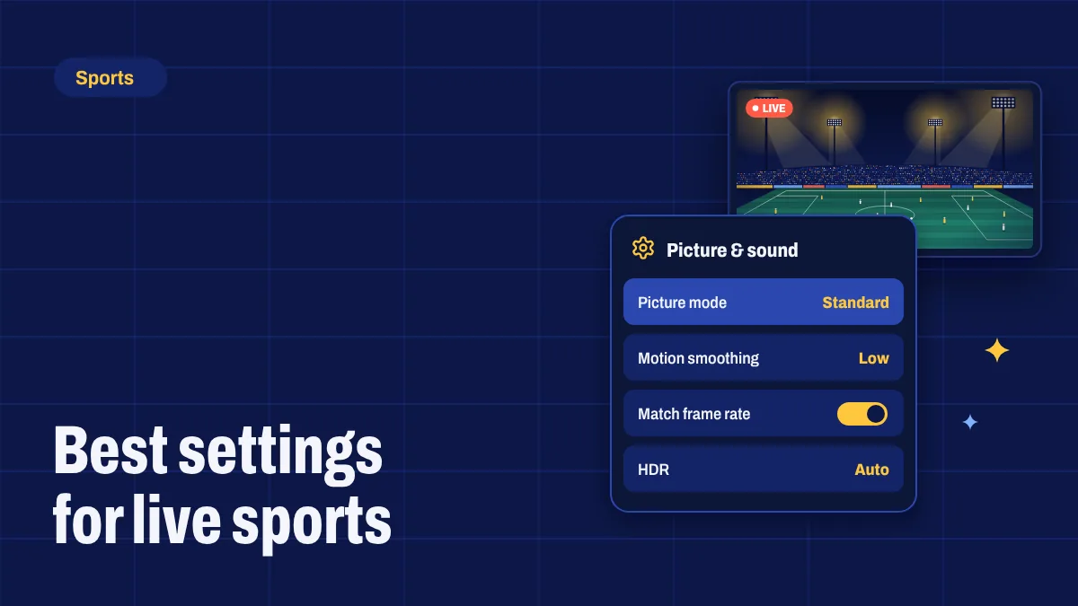 A TV settings menu next to a live football match in sharp picture