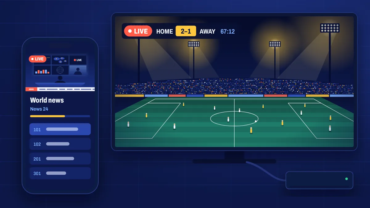 An Android phone and an Android TV box playing live TV