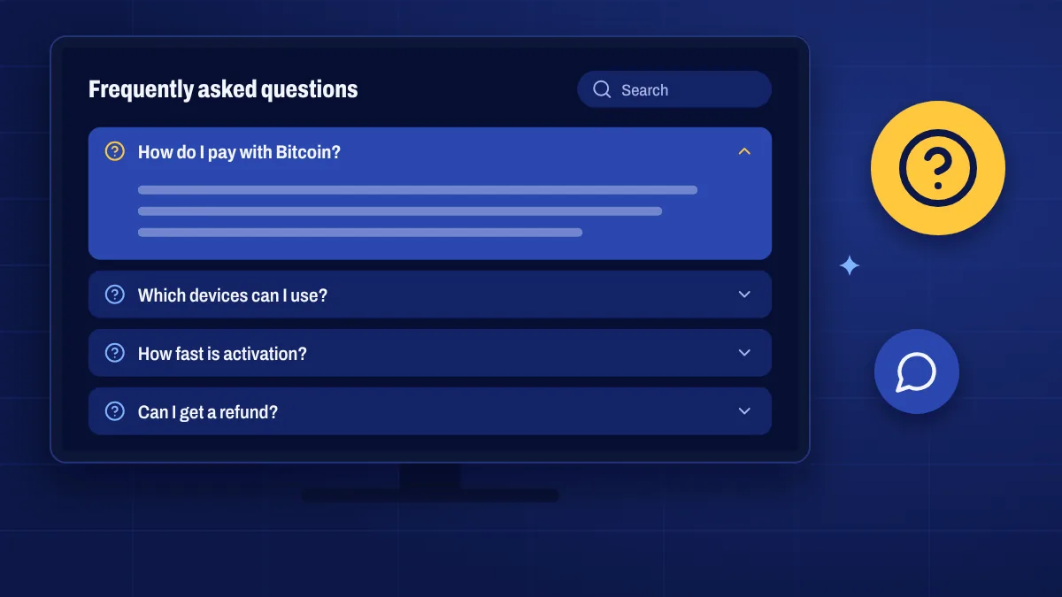 Frequently asked questions cards with answers on a TV screen