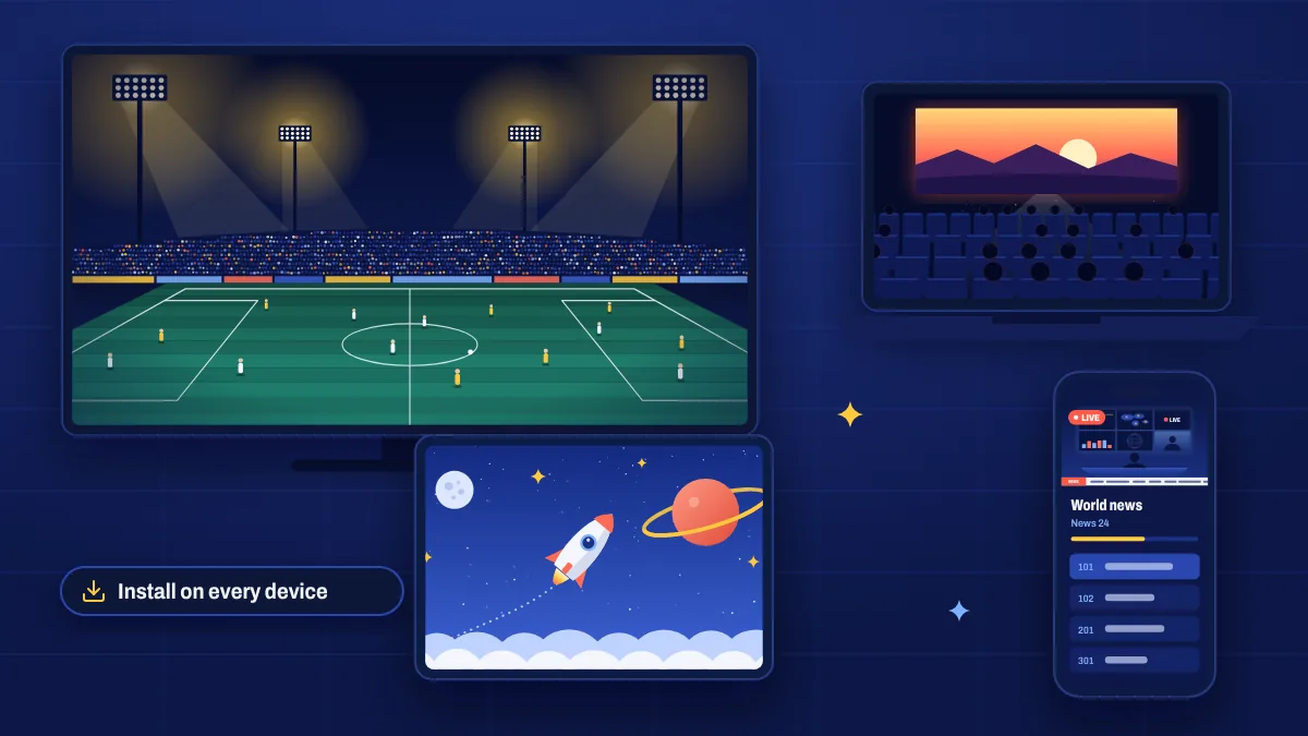 Live sport, a movie, a kids show and the news playing on a TV, laptop, tablet and phone