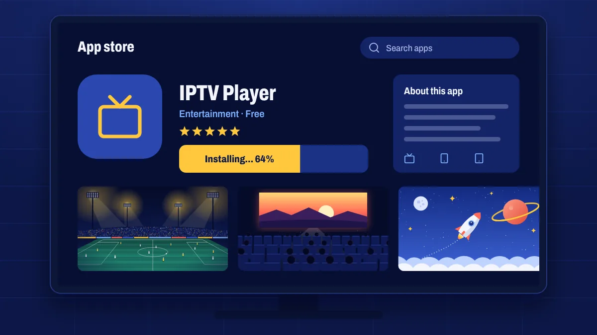 A smart TV app store with an IPTV player app being installed