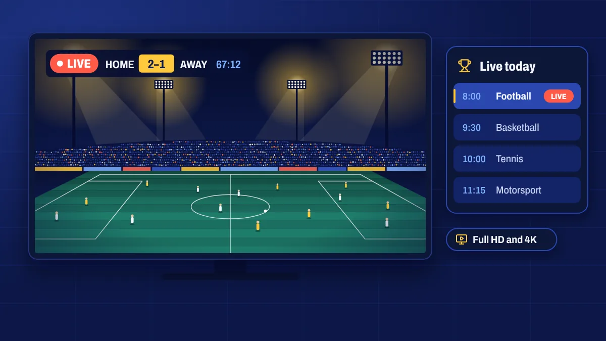 Live football match on a TV with a live badge and match clock