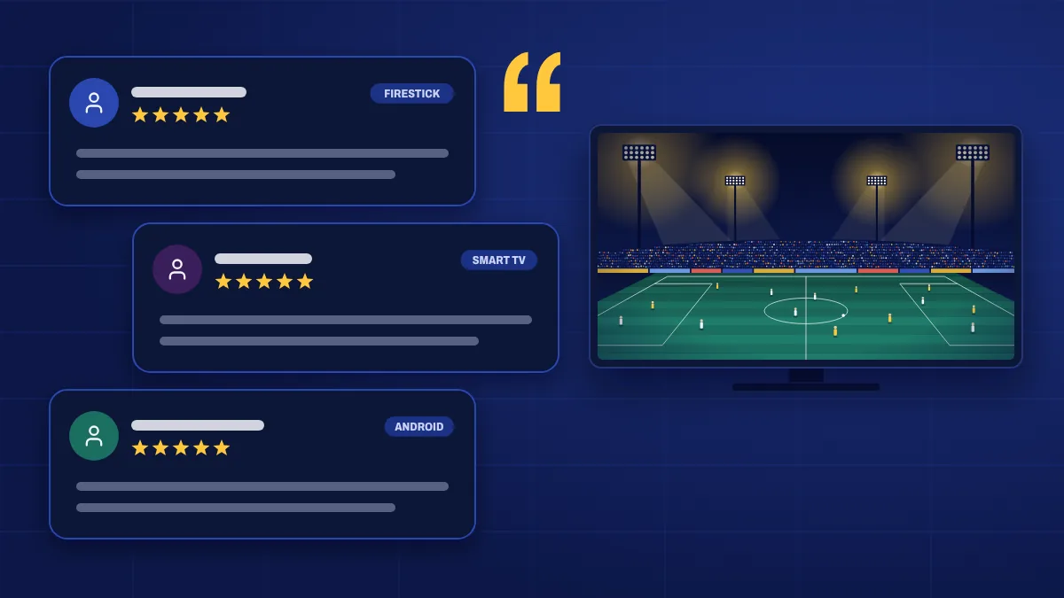 Review cards with star ratings next to a TV
