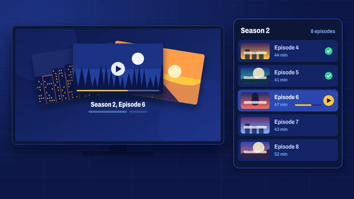 A TV show episode playing with an episode list beside it